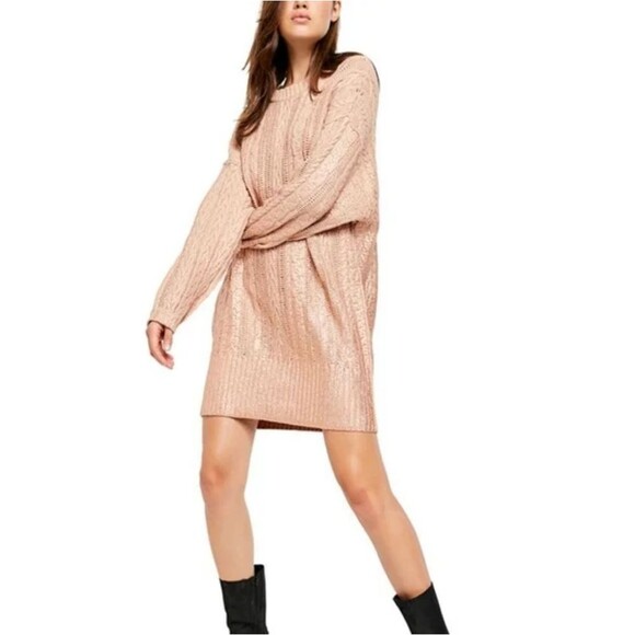 Free People Gold Sweater Dress Large NWT - Picture 5 of 8